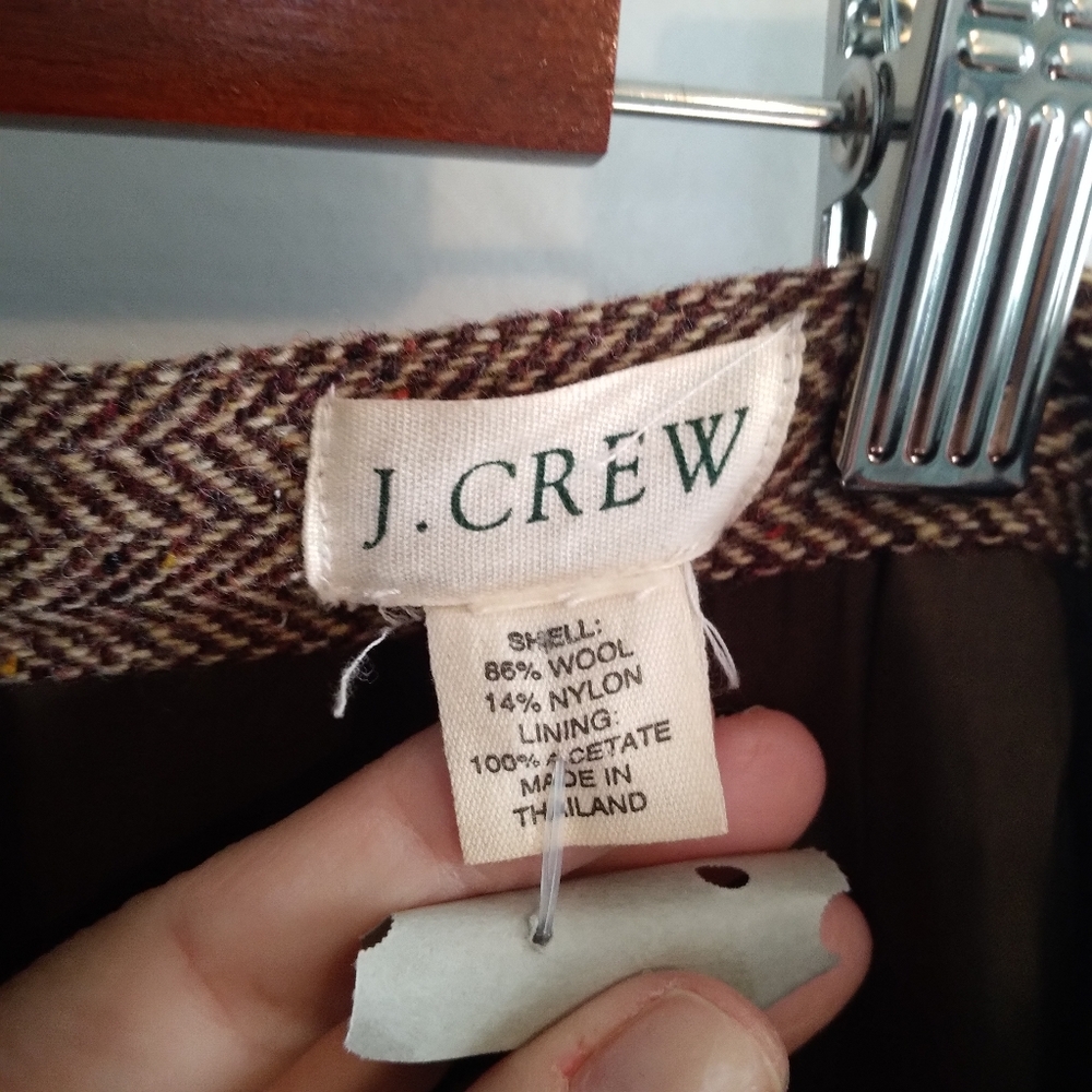 VTG 90s JCrew button-down Herringbone wool brown tweed skirt - m - Picture 4 of 6